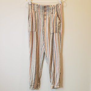 Indigo Rein Linen Blend Striped Harem Style Pants Button Closure Size L